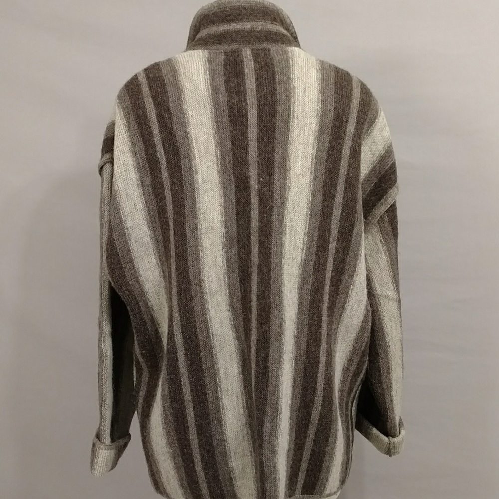 Vintage Knitwear Striped Sweater Cardigan Jacket Boxy Neutral Natural Wool UK - Picture 3 of 10